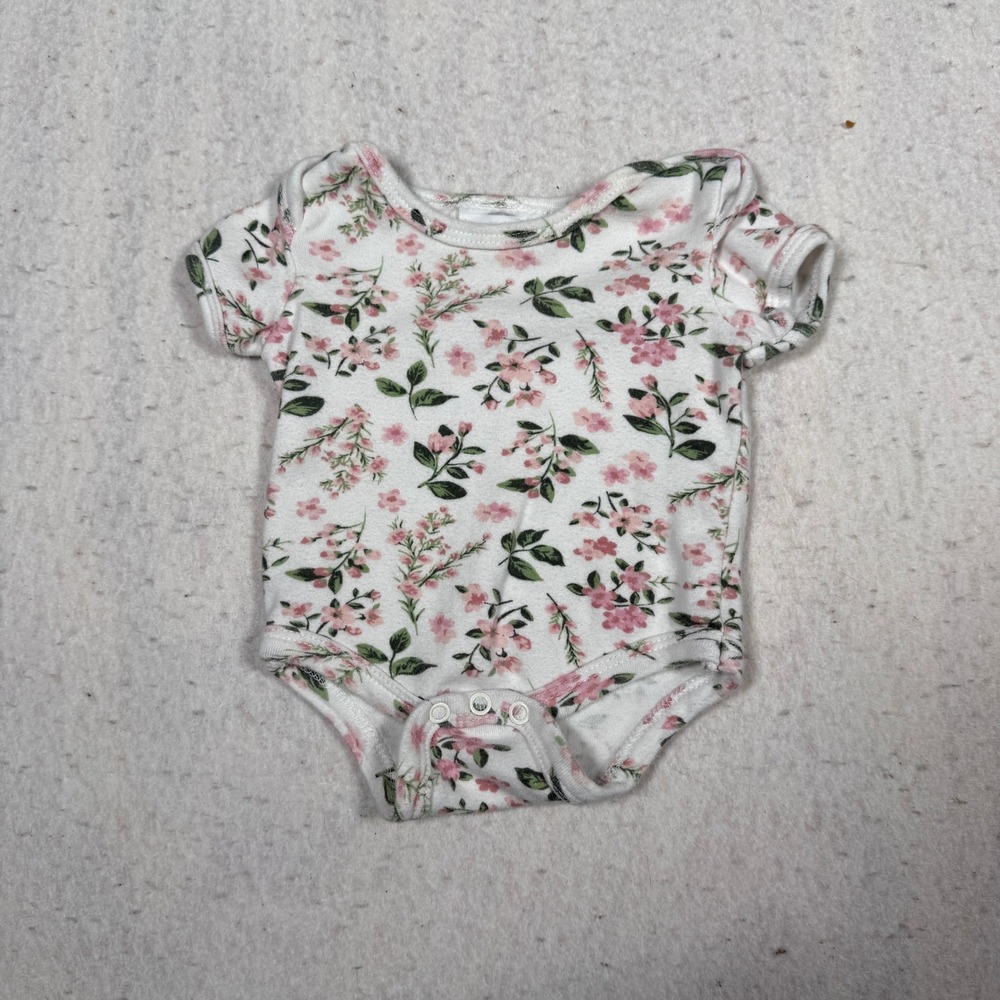 Nicole Miller New York Baby Girl Floral Bodysuit Pink White 0-3M Short Sleeve